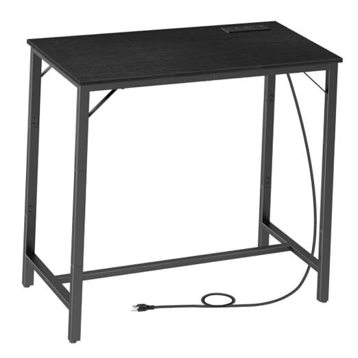 Black Rectangular Bar Table with Charging Station - High Top Coffee Table