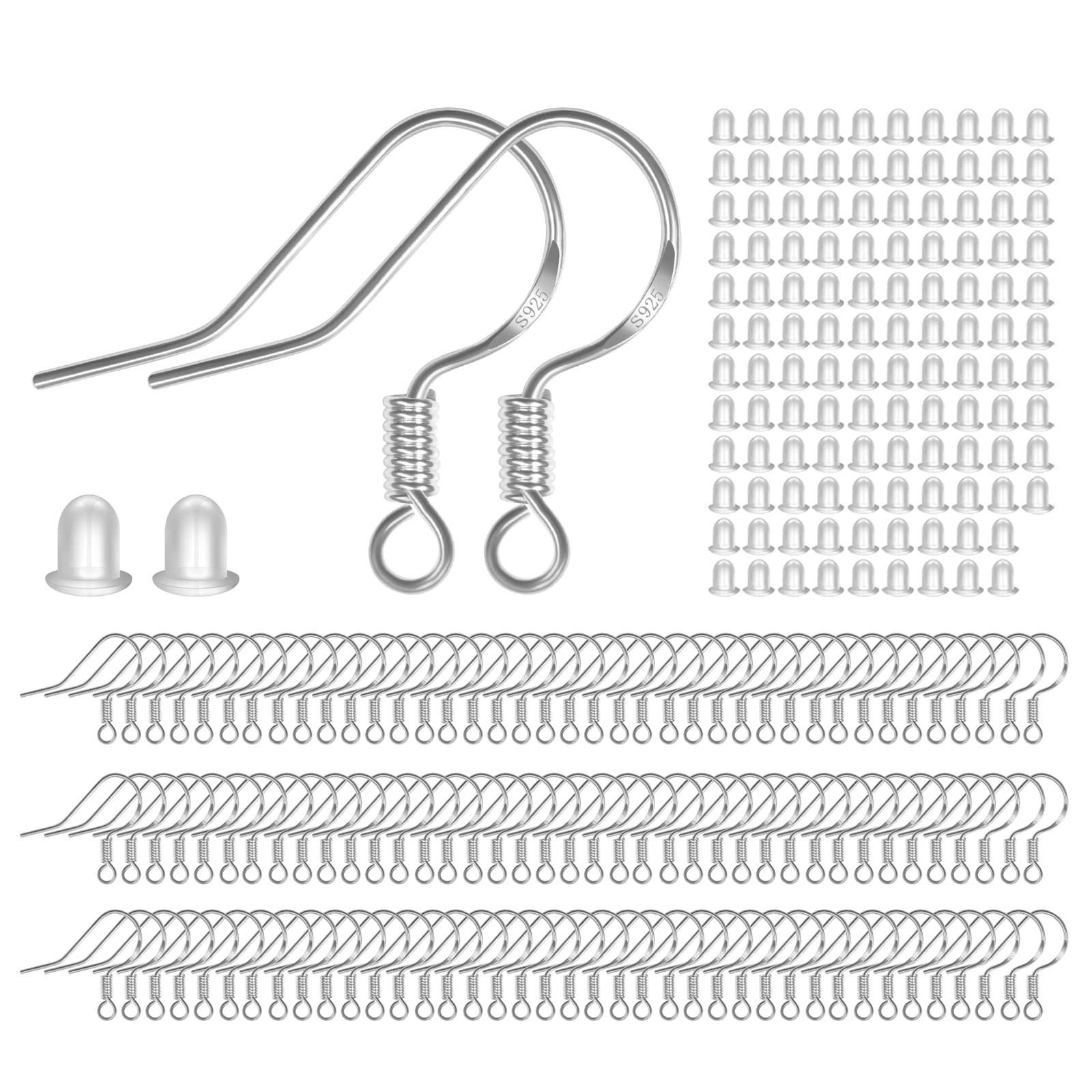925 Sterling Silver Earring Hooks 120 PCS/60 Pairs Hypoallergenic Ear Wires F...
