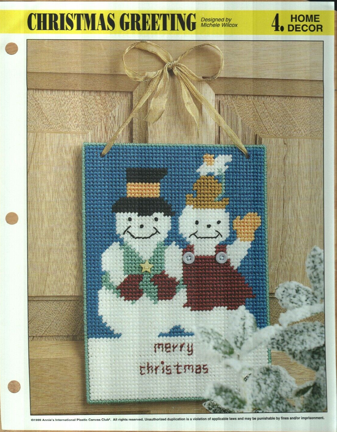 NEW CHRISTMAS GREETING SNOWMEN ANNIE'S PLASTIC CANVAS PATTERN INSTRUCTIONS