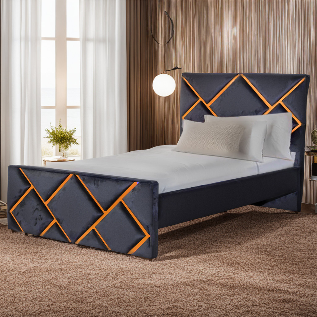 Adult single bed in velvet fabric