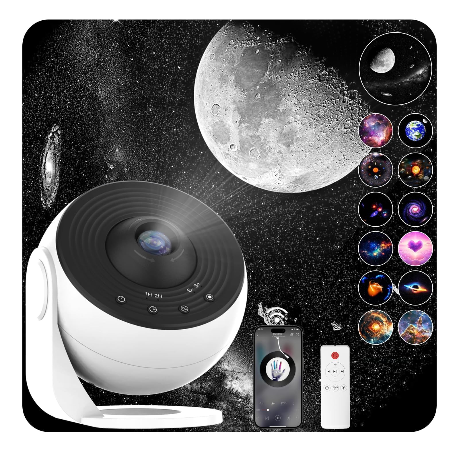 Galaxy Projector Pro for Bedroom Sound Machine, 13 in 1 White Black