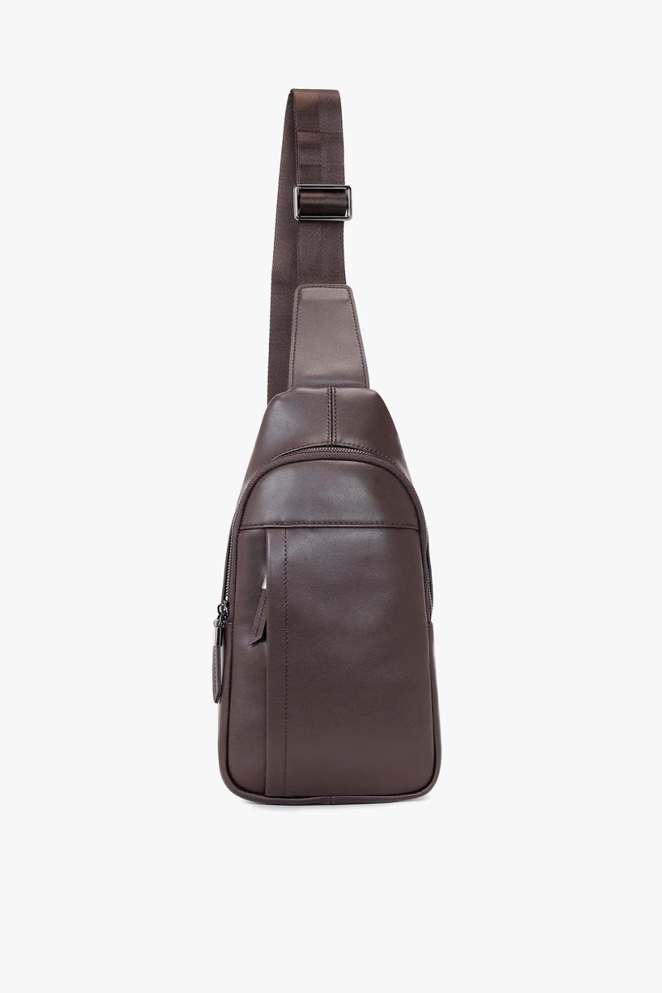 Men’s Black Leather Sling Bag Crossbody Chest Bag Casual Travel Shoulder Bag