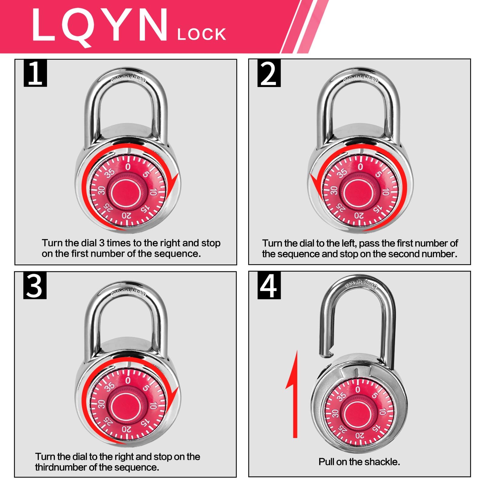 Combination Lock Lqyn Standard Dial Combination Lock Pack 12 Red Turnplate 2