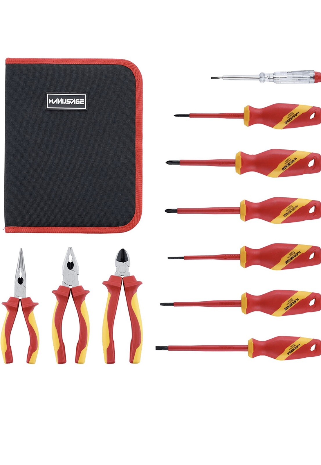 10 piece Insulated Electrician Screwdriver Set with Pouch Tool Kit - MANUSAGE