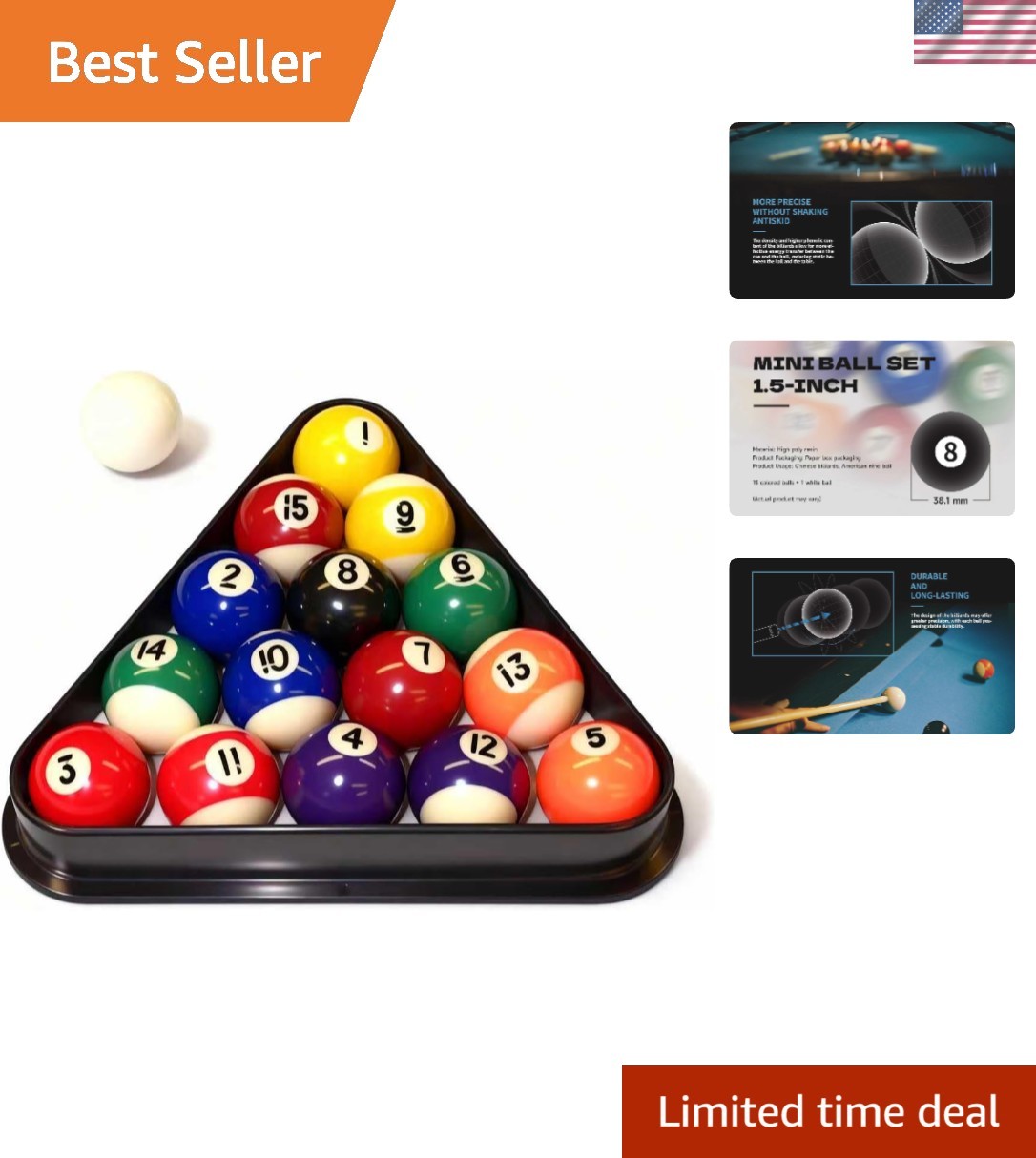Mini Billiard Pool Balls Set - 1.5" Durable Resin Balls for Kids & Beginners