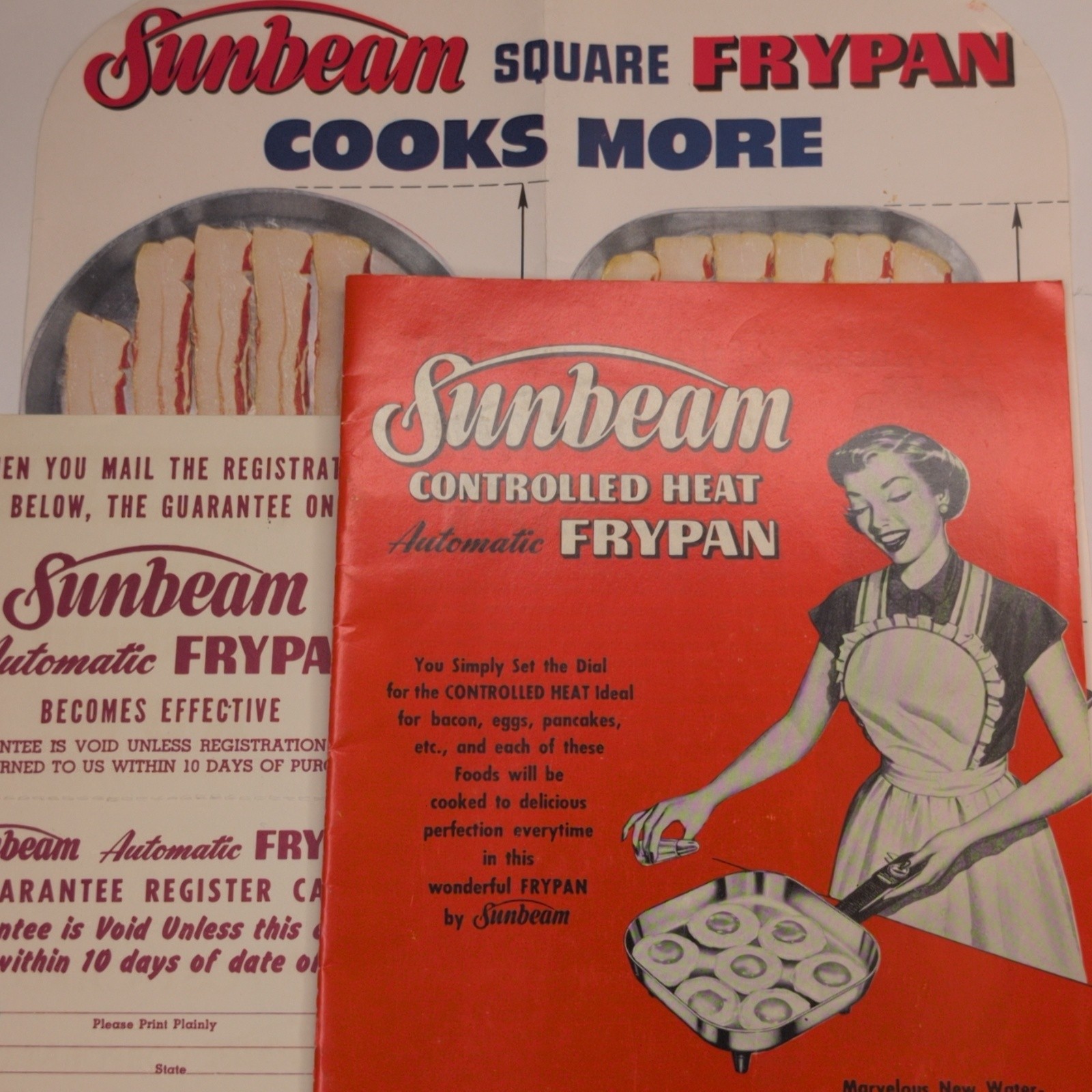 c1950s Sunbeam Square Frypan Controlled Heat Guide Recipe Advertising Paper E11