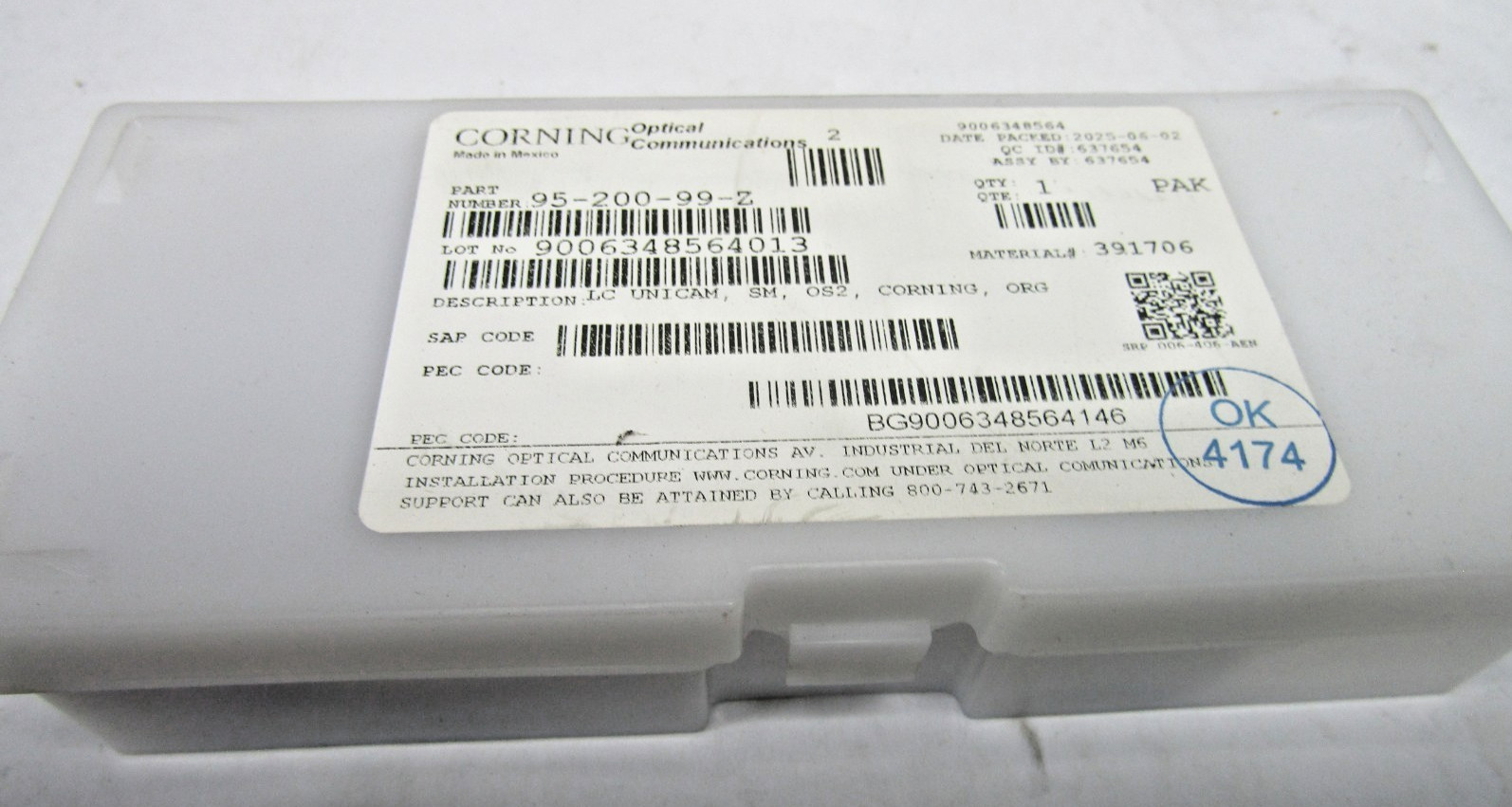 ✌️NEW CORNING OPTICAL 95-200-99-Z LC UNICAM, SM, OS2, CORNING, ORG