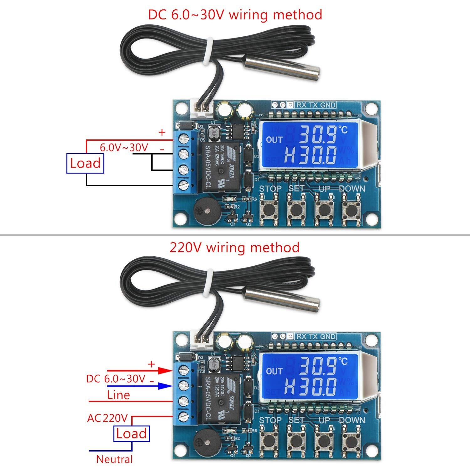 Electronic Thermostat Temperature Controller High Accuracy LCD Display DC6-30V