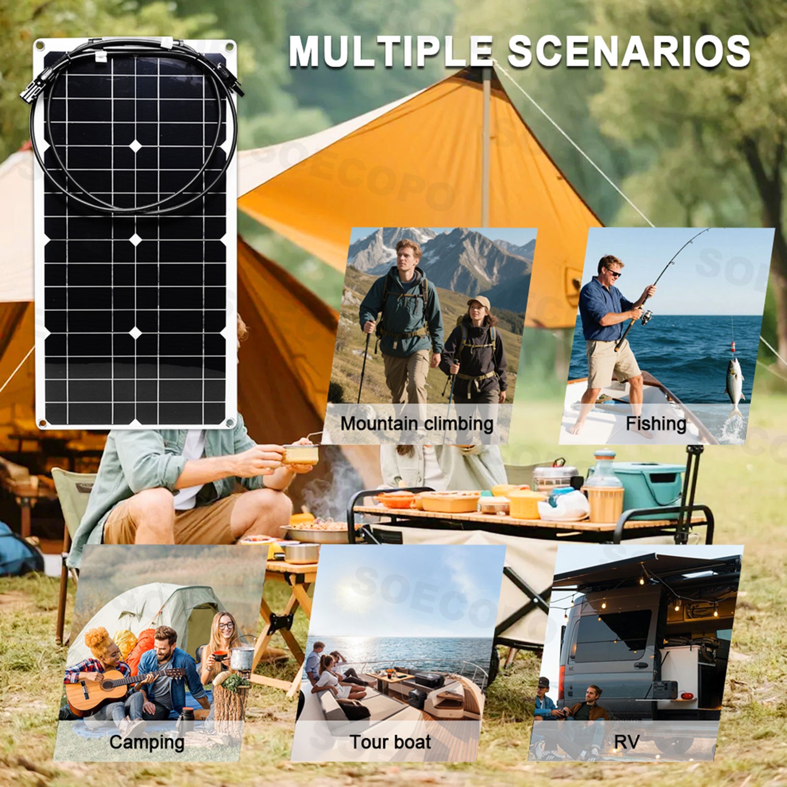 SOECOPO 10000W Peak Solar System Kit Flexible Panel 100A Controller 12V 110/220V