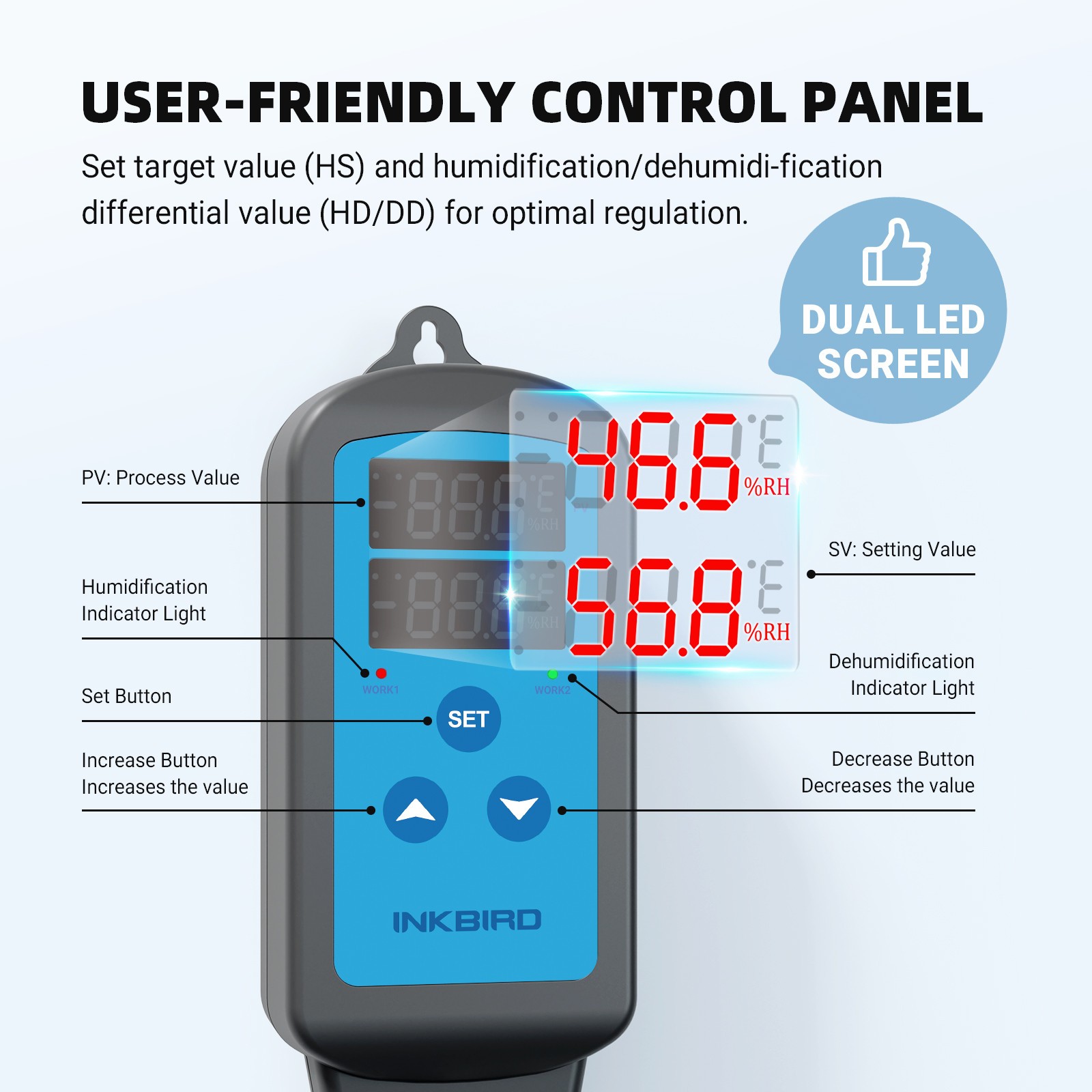 INKBIRD Humidity Controller Pre-Wired Digital Humidifier Dehumidifier Mushroom