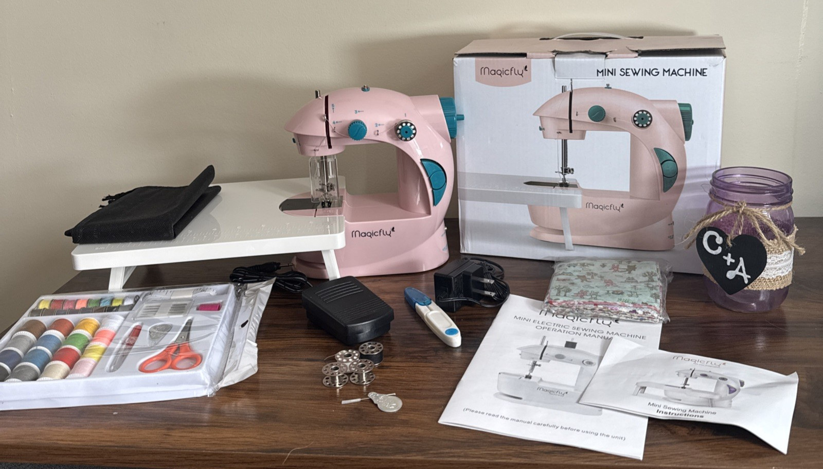 Magicfly Mini Sewing Machine for Beginners & Kids Pink w/Extra Fabric IN BOX