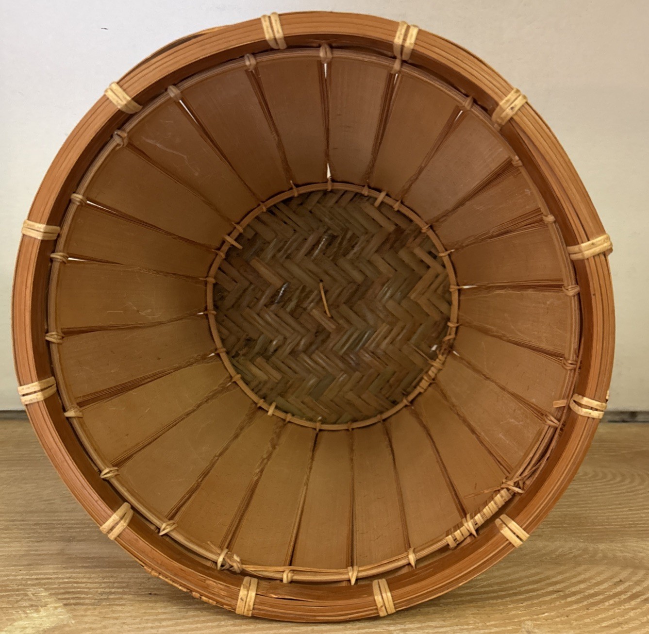 Vintage Natural Bamboo Planter Or Wastebasket 10”