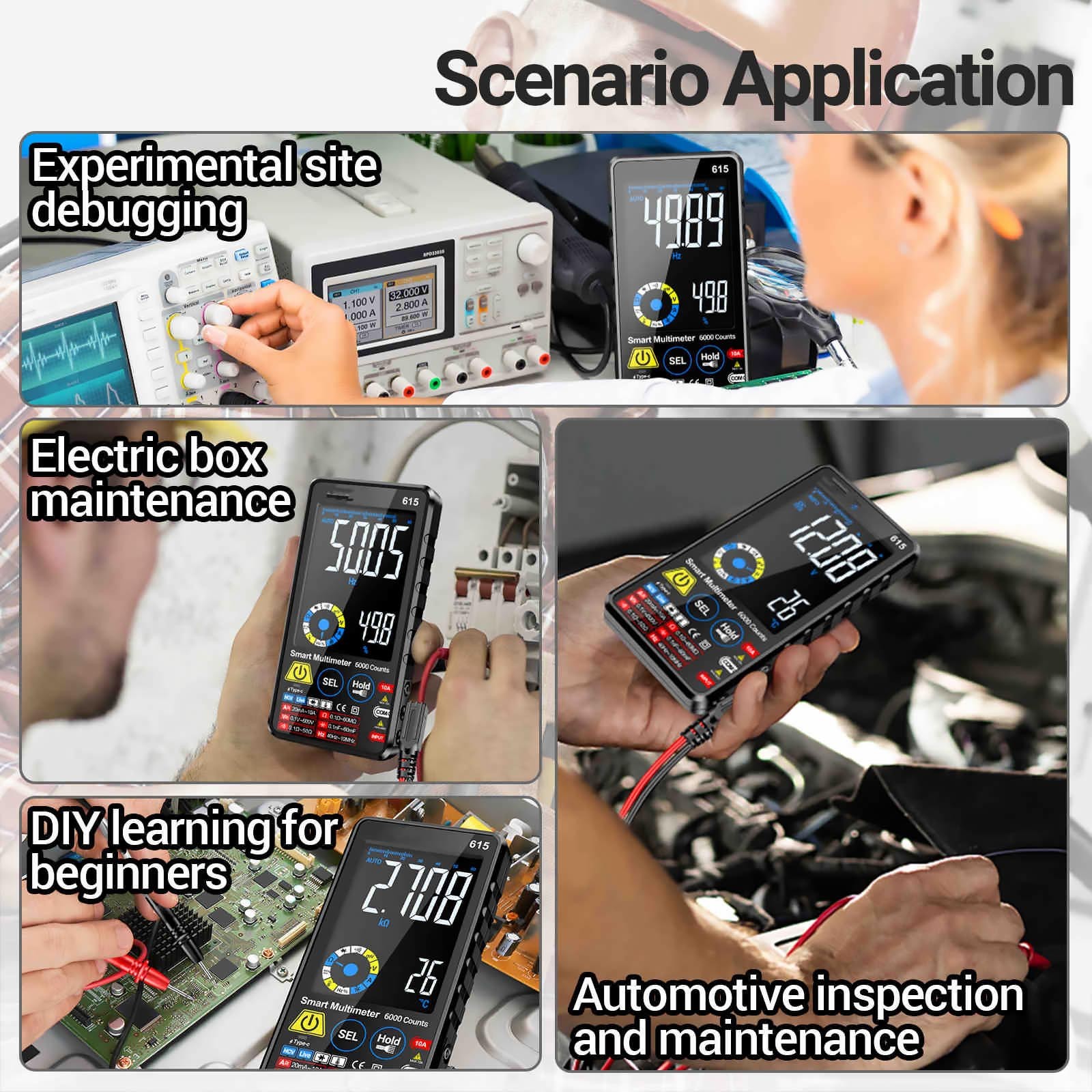 Digital Multimeter Tester Auto Range 6000 Counts For AC DC Current Volt Ohm Hz