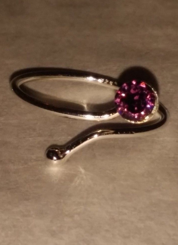 Sterling Silver 925 Toe Ring Wraparound Purple Crystal Adjustable