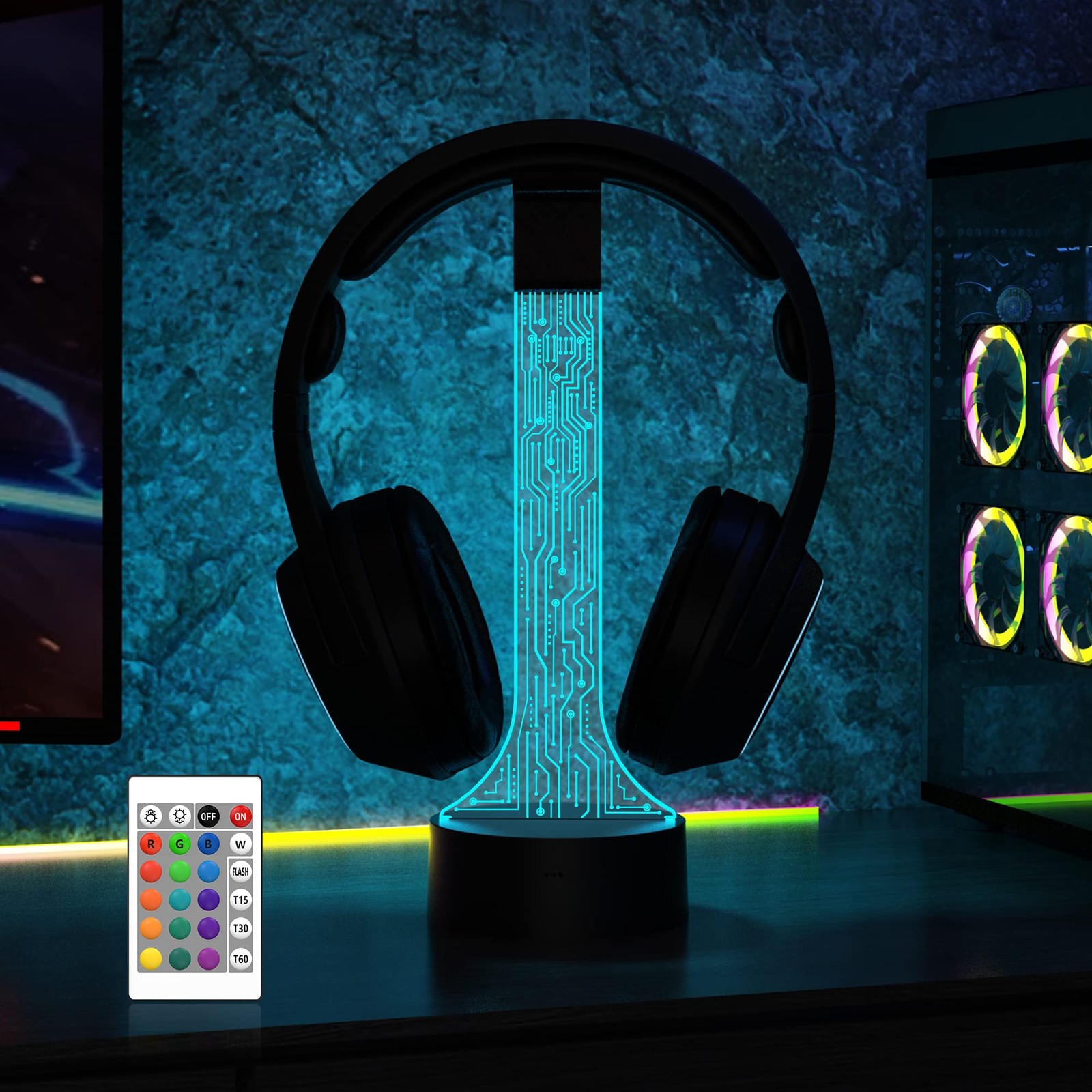 Light Up Headphone Stand Desk Gaming Headset Holder RGB 16 Color Lights PCB
