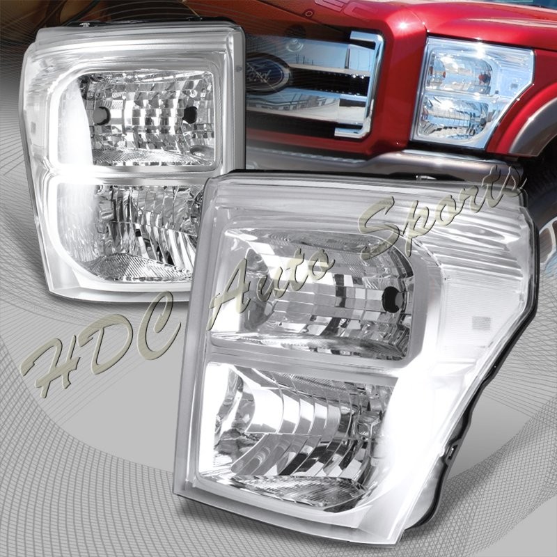 For 2011-2016 Ford F250/F350/F450 Super Duty Chrome Headlights W/Clear Reflector