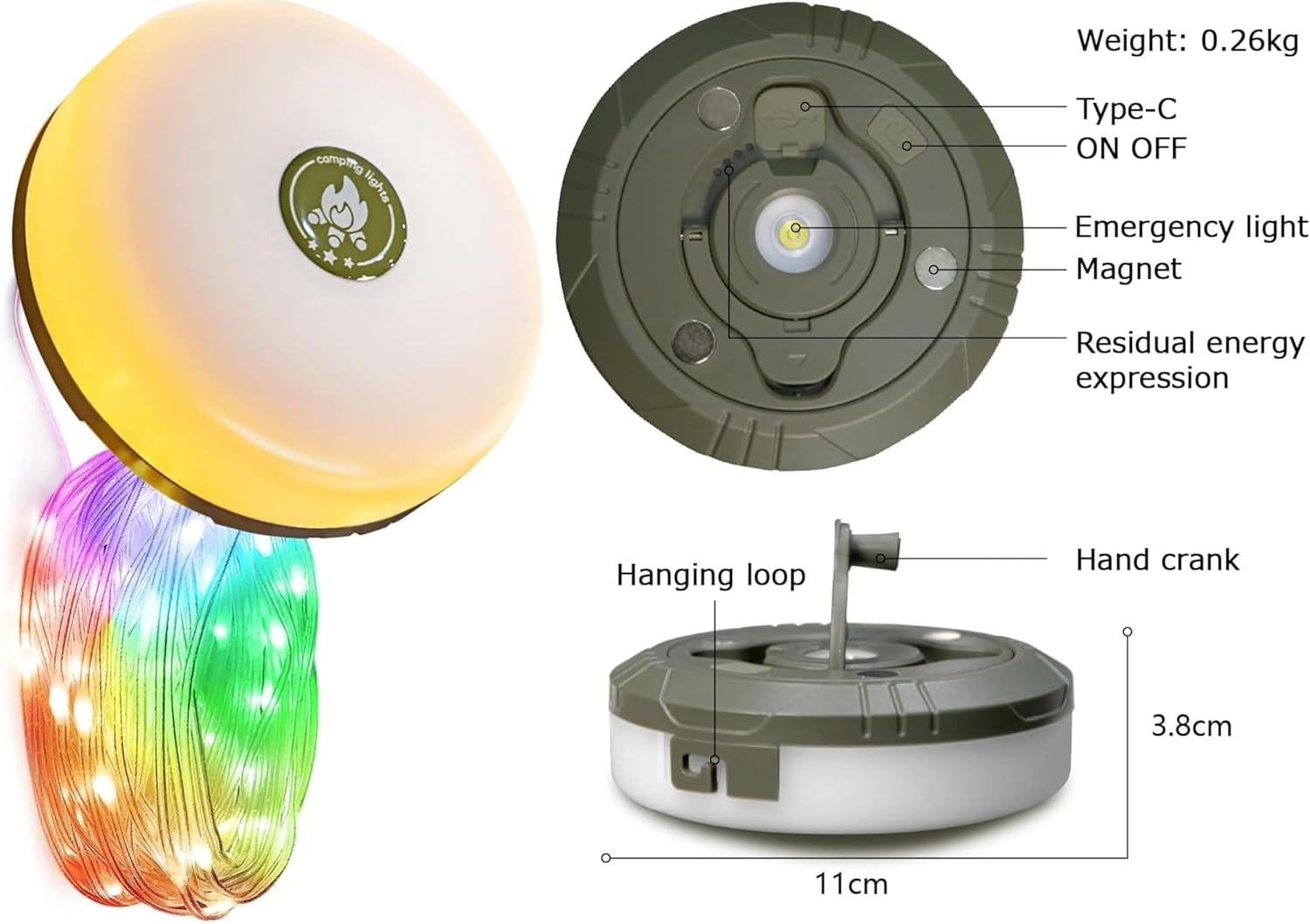 2-Pack Camping String Lights | Rechargeable 4 in 1 Quick Storage 32.8FT Tent Lig