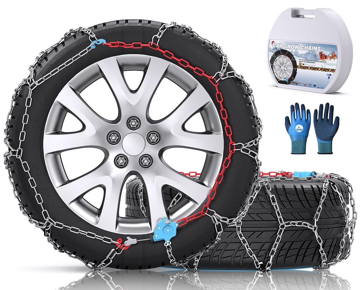 Auto Fixing Snow Tire Chains Quick Fit 1-Min Emergency Traction Set of 2 XM-140