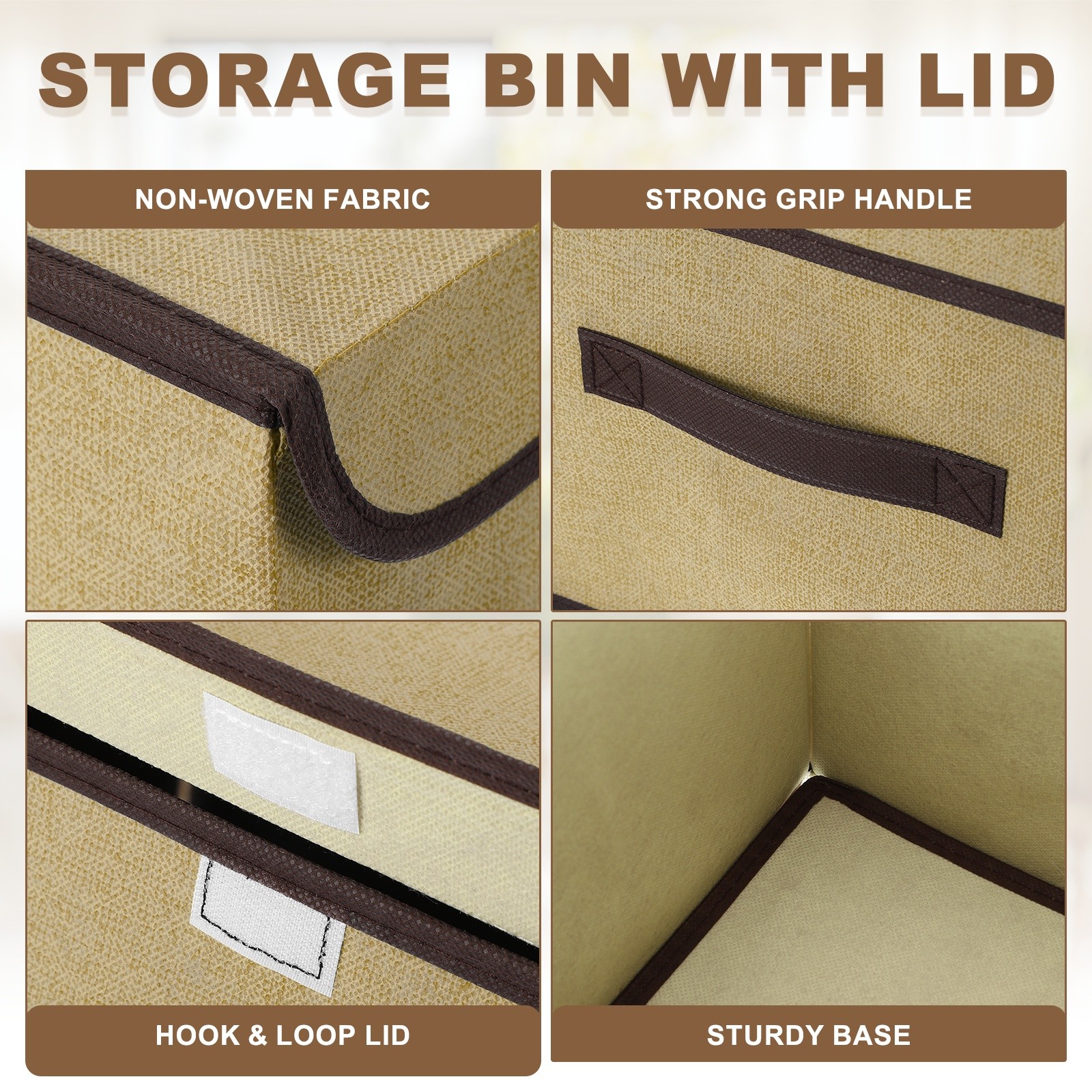 2Pcs Storage Bin with Lid Fabric Storage Box for Keepsake(Beige Yellow, S & L)