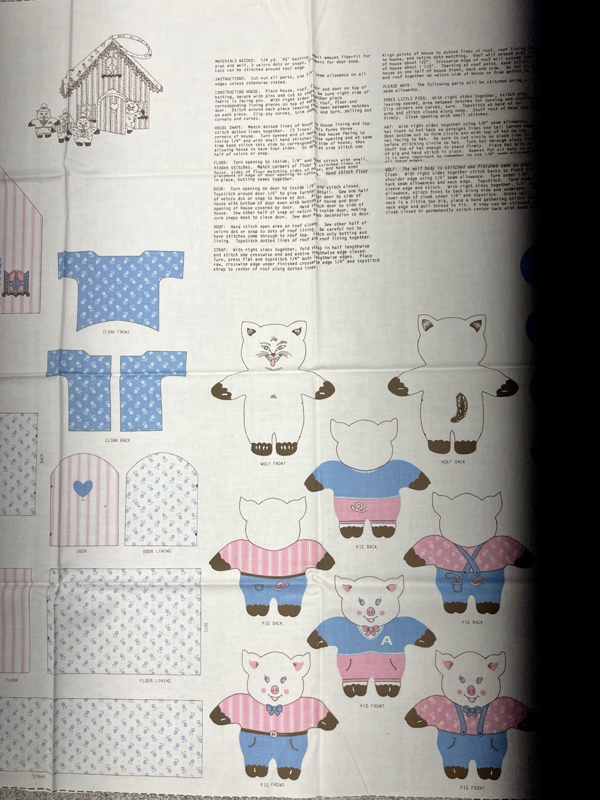 Springs Ind THREE LITTLE PIGS & WOLF & HOUSE Cut & Sew FABRIC PANEL