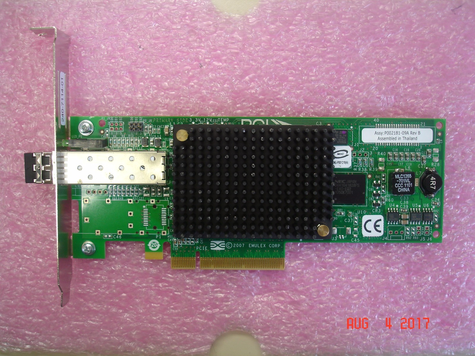 SUN 371-4295-01  8GB PCI-E FC HBA MODULE W/ 8GB SFP LPE12000 ASSY# P002181-09A