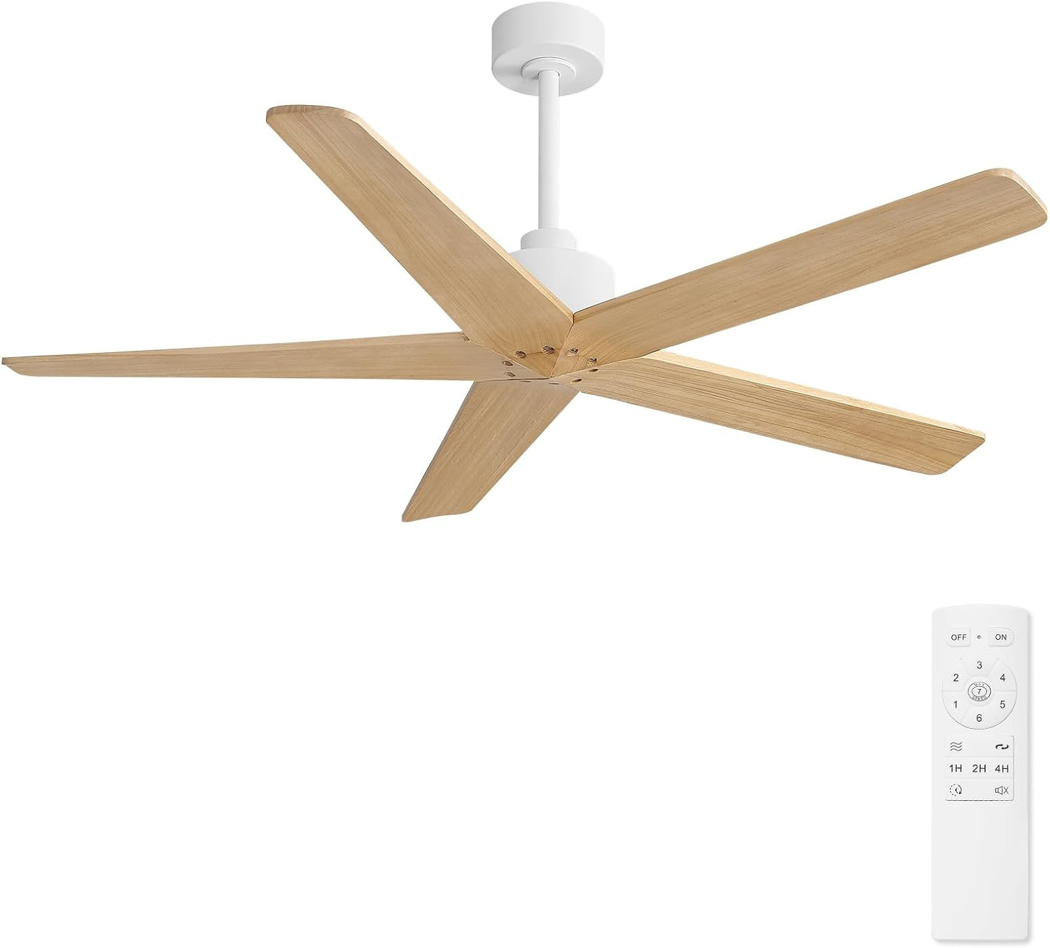 54 Inch Ceiling Fan without Lights, 5 Carved Solid Wood Blades, 7-Speed Noiseles