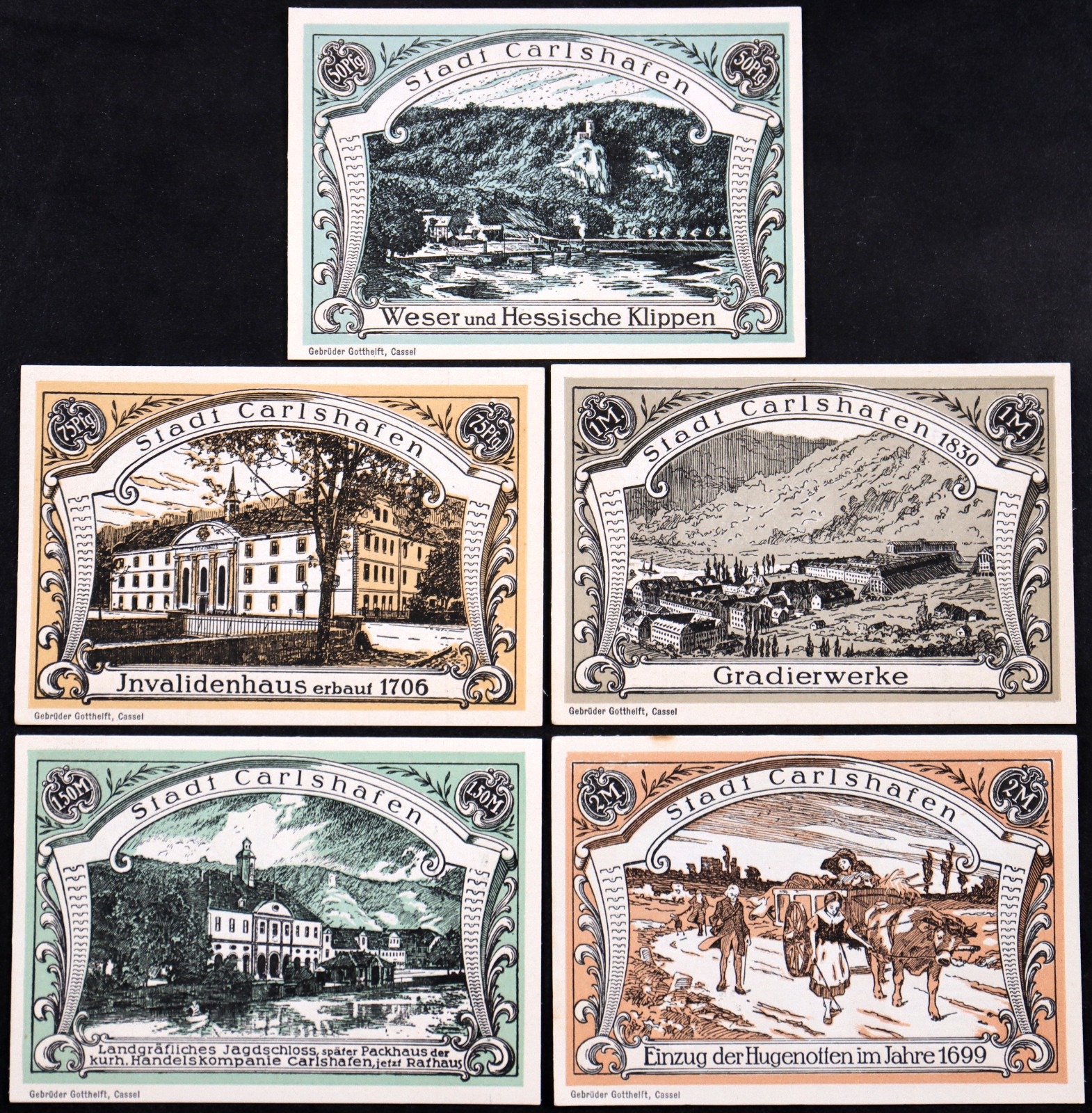 CARLSHAFEN / BAD KARLSHAFEN 1921 "Huguenots" Complete Series Notgeld Germany
