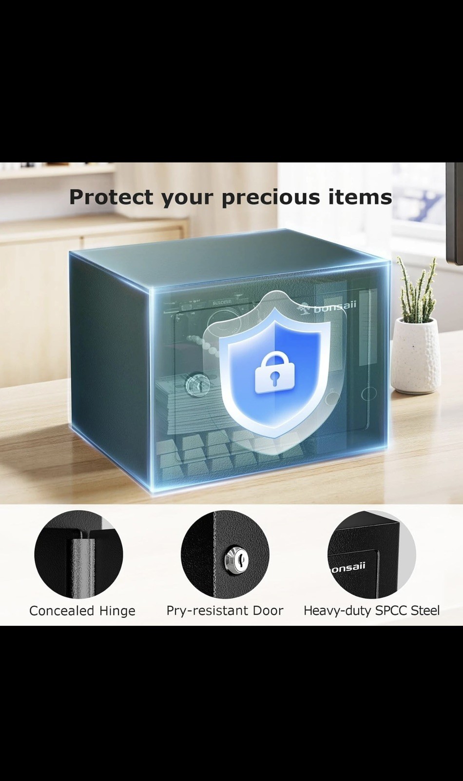 Safe Box W/ Key Lock Steel Security Lock Box 0.23 Cubic Feet 9.06" W x 6.69" D x