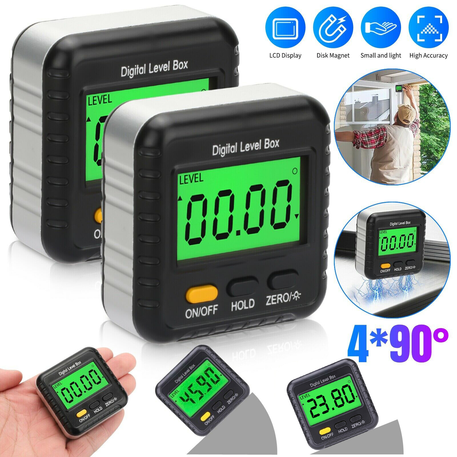 2PCS Magnetic Digital Angle Finder Level LCD Inclinometer Bevel Gauge Protractor