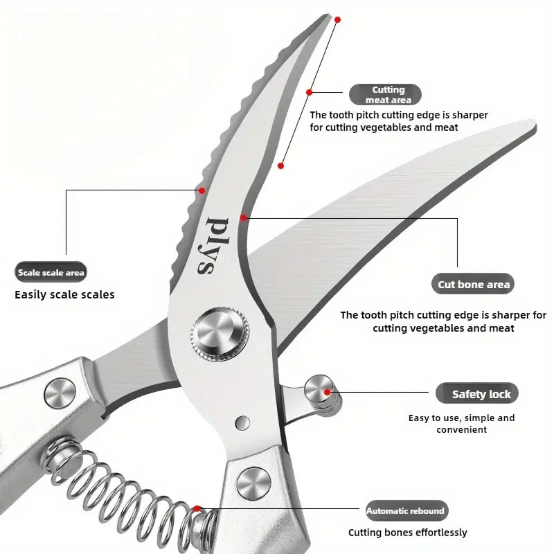 1PC Stainless Steel Multi - Use Kitchen Scissors, Cuts Chicken/Duck/Fish Bones