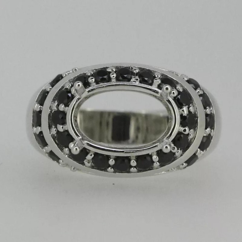 East-West 11x9mm Oval Shape Semi Mount Ring 925 Sterling Silver Double Halo Ring