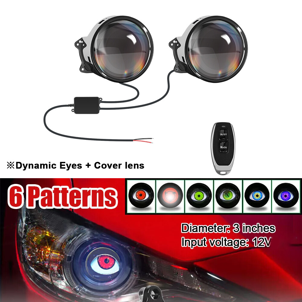 2025 12V LED Dynamic Devil Eyes Lights Car Remote Control Headlight Retrofit Kit