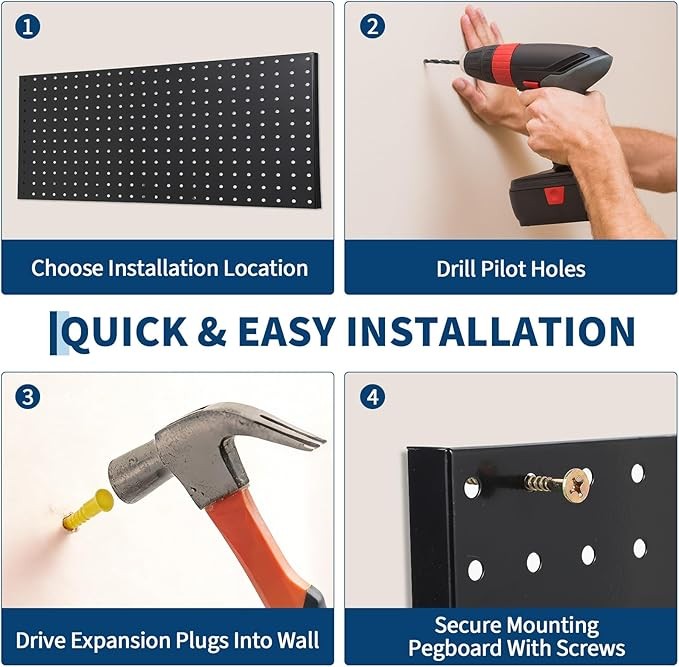 4 Pack Wall Mounted Metal Pegboard System 12x24 in Panels Tool Storage Workbench