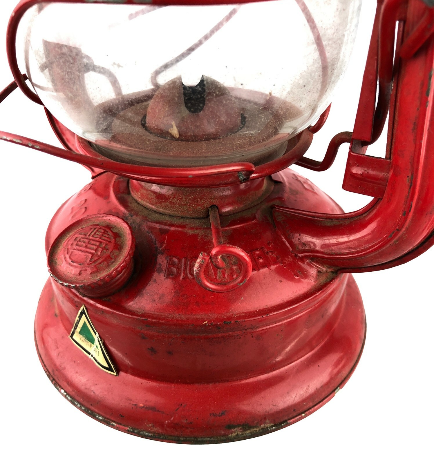 Vintage Big Wheel Brand Red Painted Kerosene Lantern Winged