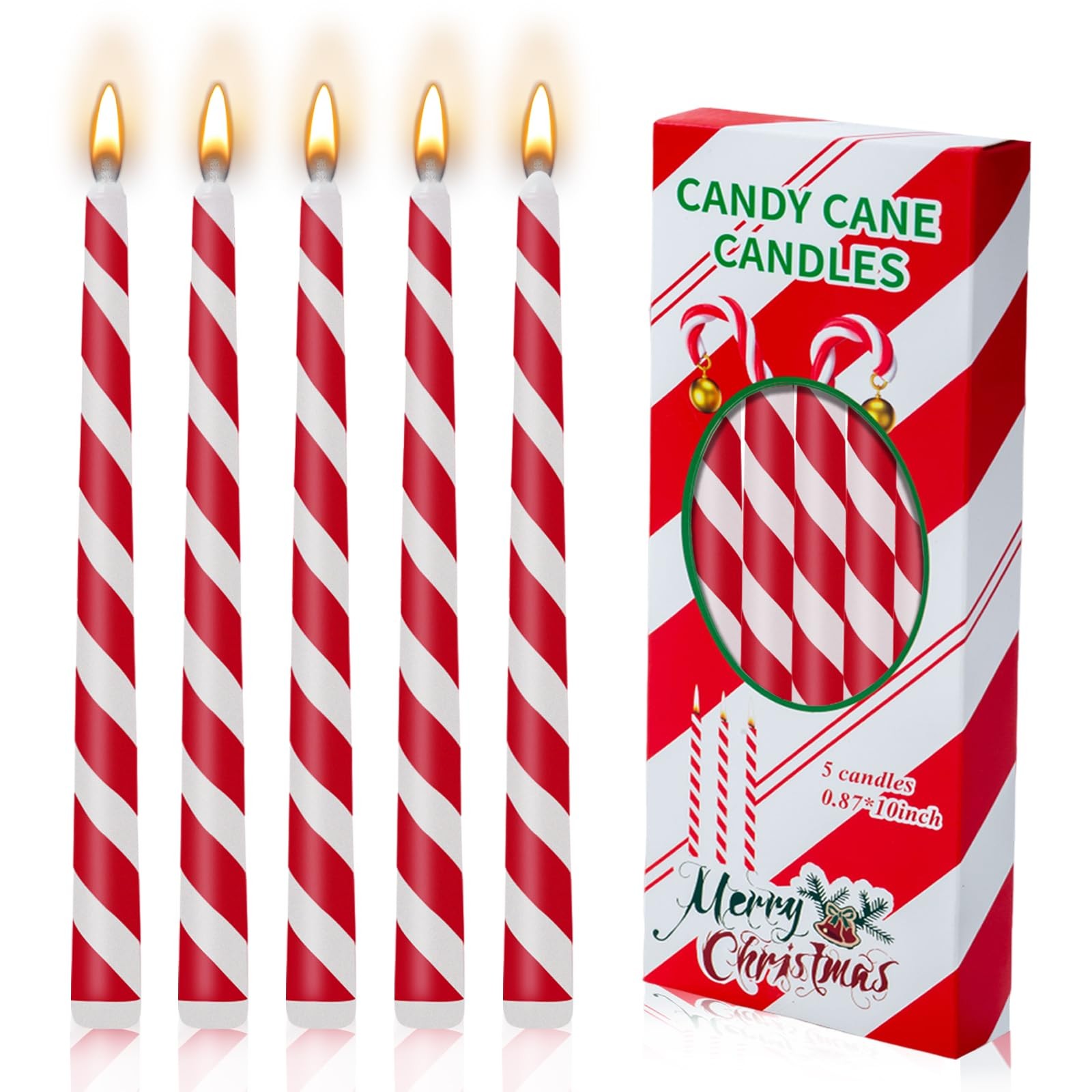 5 Pcs Christmas Taper Candles,10Inch 9.84 inches * 0.875 inches, Red & White