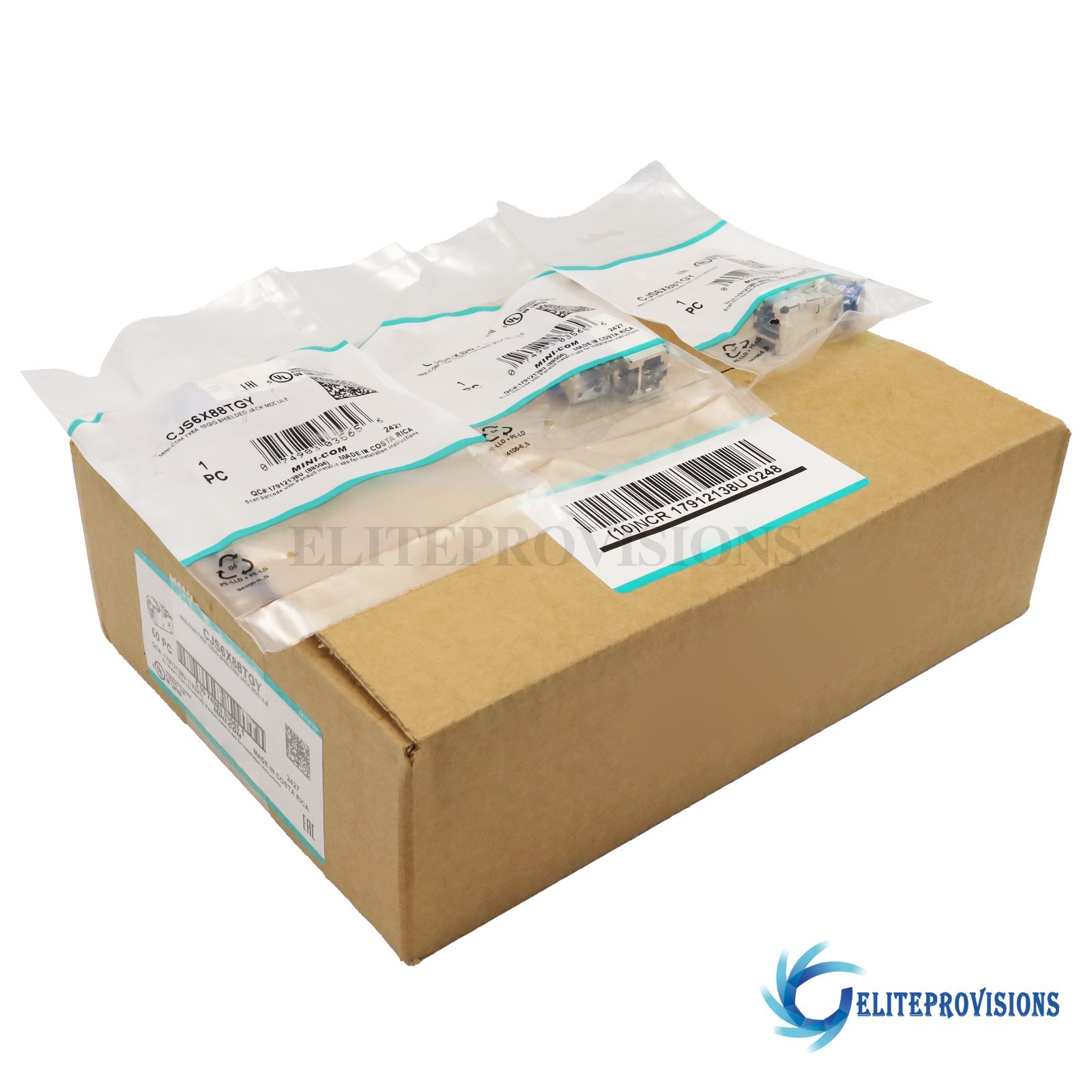 NEW 50PCS/Box Shielded Jack Module Fits For Mini-Com TX6A 10GIG CJS6X88TGY US
