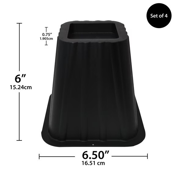 Mainstays Black Plastic Bed Risers to Raise Your Bed for Storage, 4 Pack, 6.50 i
