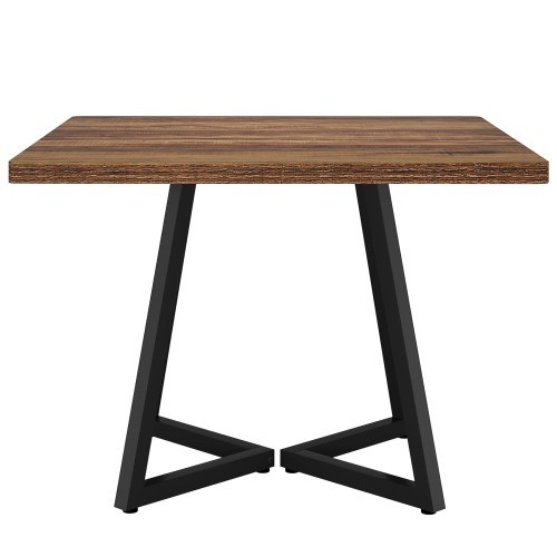 Dining table A brown industrial kitchen table with a black metal frame