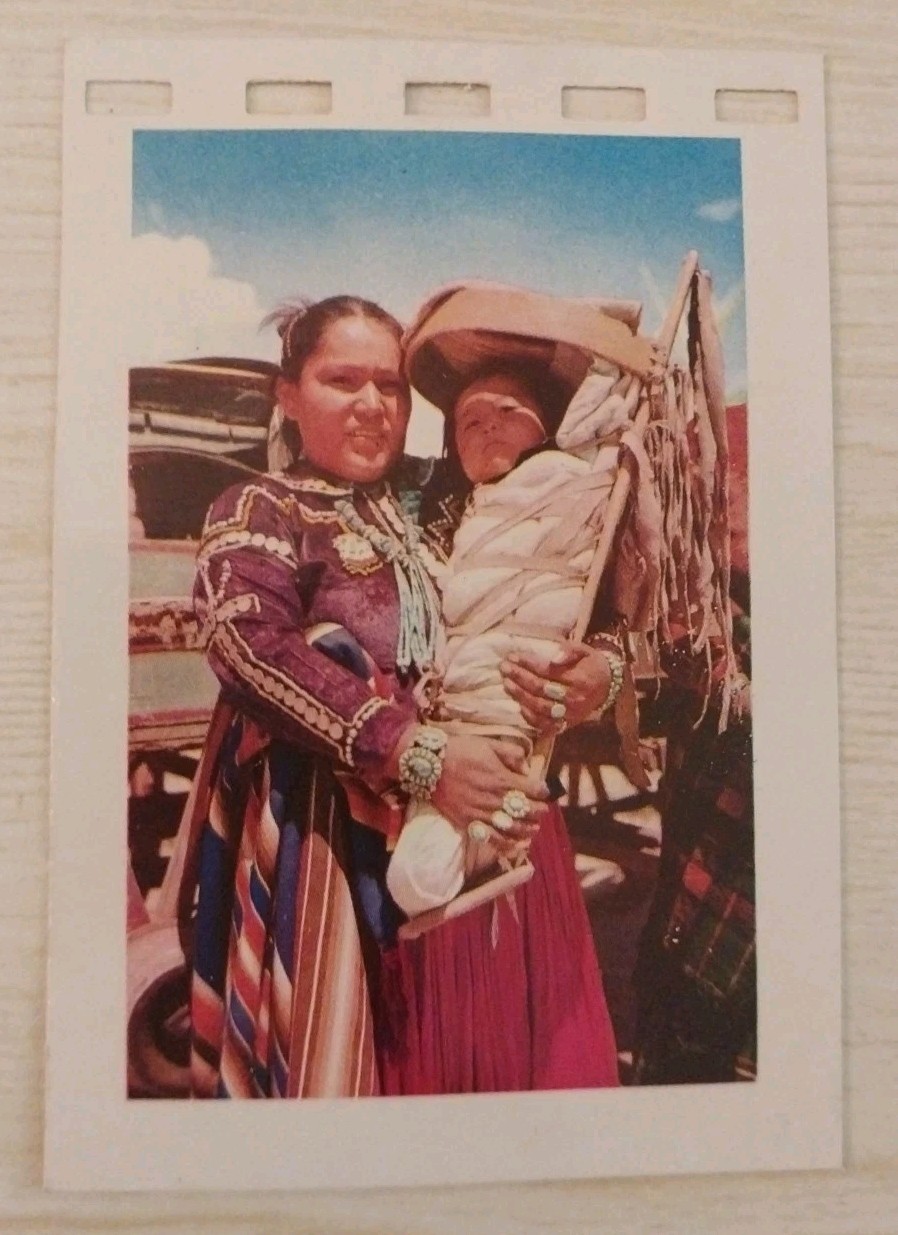 Navajo Family~Woman With Baby~Vintage Souvenir Miniature Photo Card