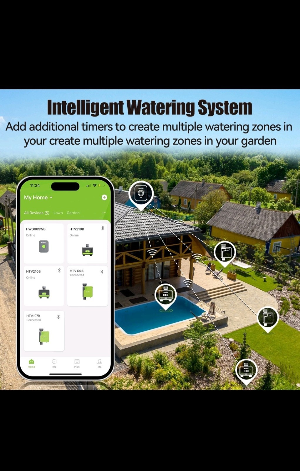 RainPoint Smart Bluetooth Hose Timer, 2 Outlet Watering Controller, App Control,