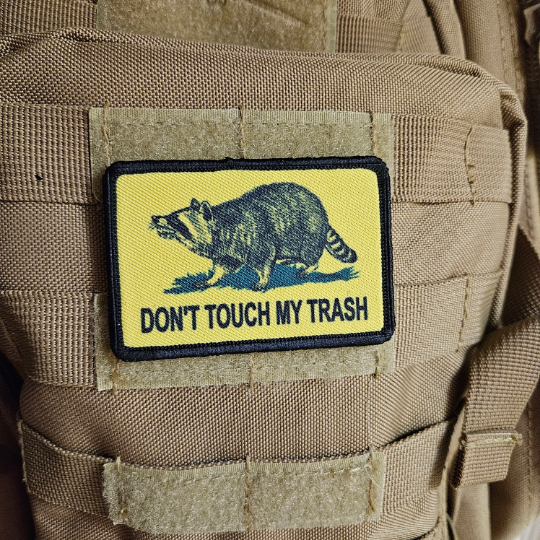 Don't touch my trash raccoon Gadsden flag meme 2"x3" hook & loop patch