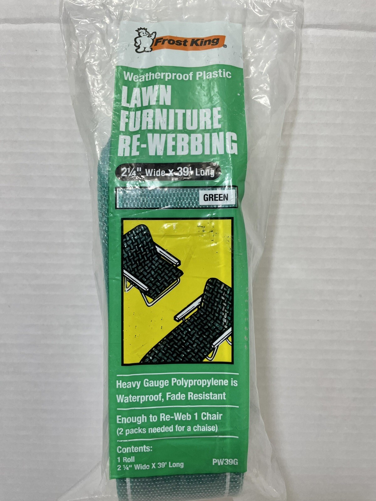 FROST KING 2-1/4" WIDE X 39' LONG Green Lawn Chair Re-Webbing, New Old Stock