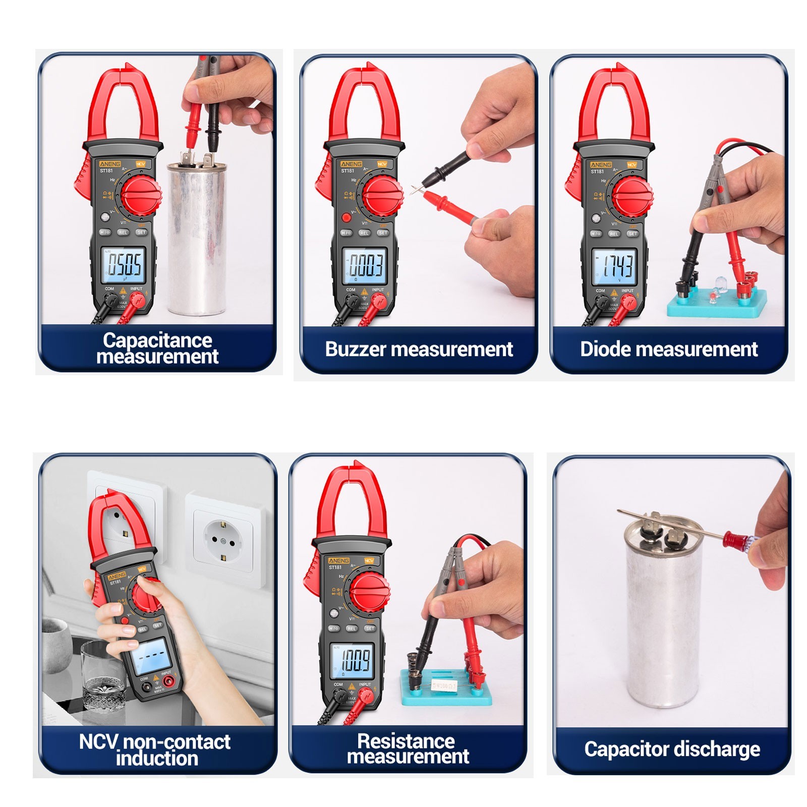 ANENG Digital Clamp Meter Multimeter Tester AC DC Auto Range NCV 4000 Counts US