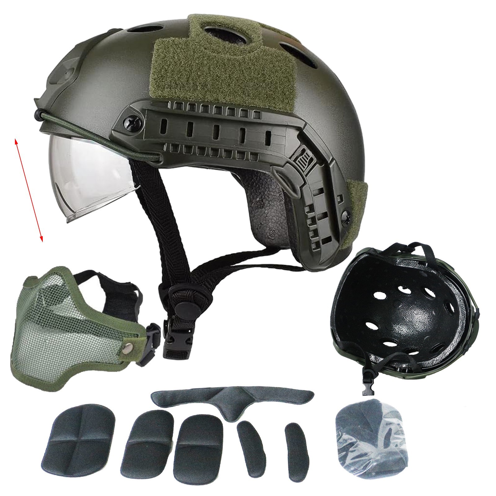 Tactical Airsoft Paintball SWAT Protective FAST Helmet W/Goggle + Half Face Mask