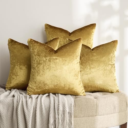 Velvet Pillow Covers 18x18，Pack of 4 Decorative 18" x 18" (Pack of 4) Gold
