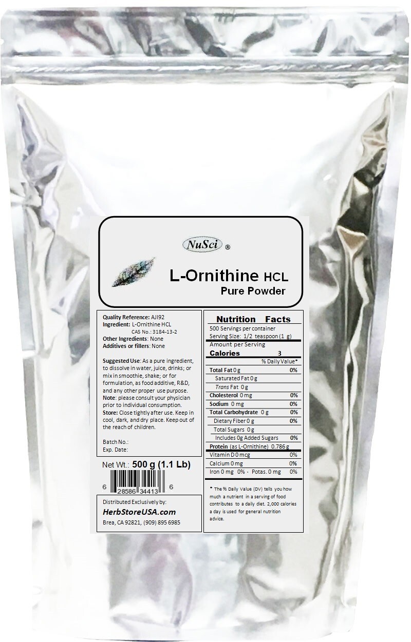 NuSci 100% Pure L-Ornithine Powder 500g (1.1LB, 17.6oz) lean muscle mass