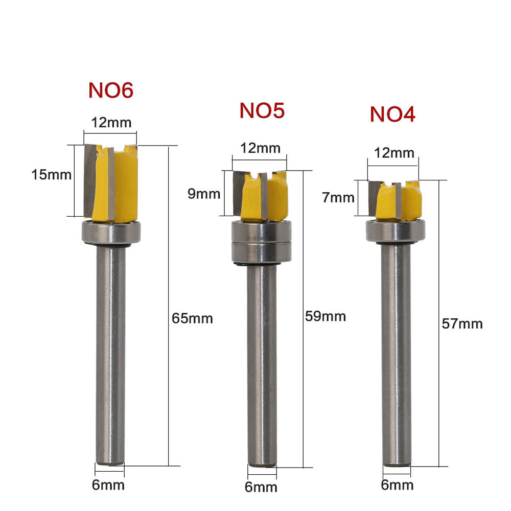 6pcs 6mm Shank 12mm Diameter Flush Trim Template Router Bit Set