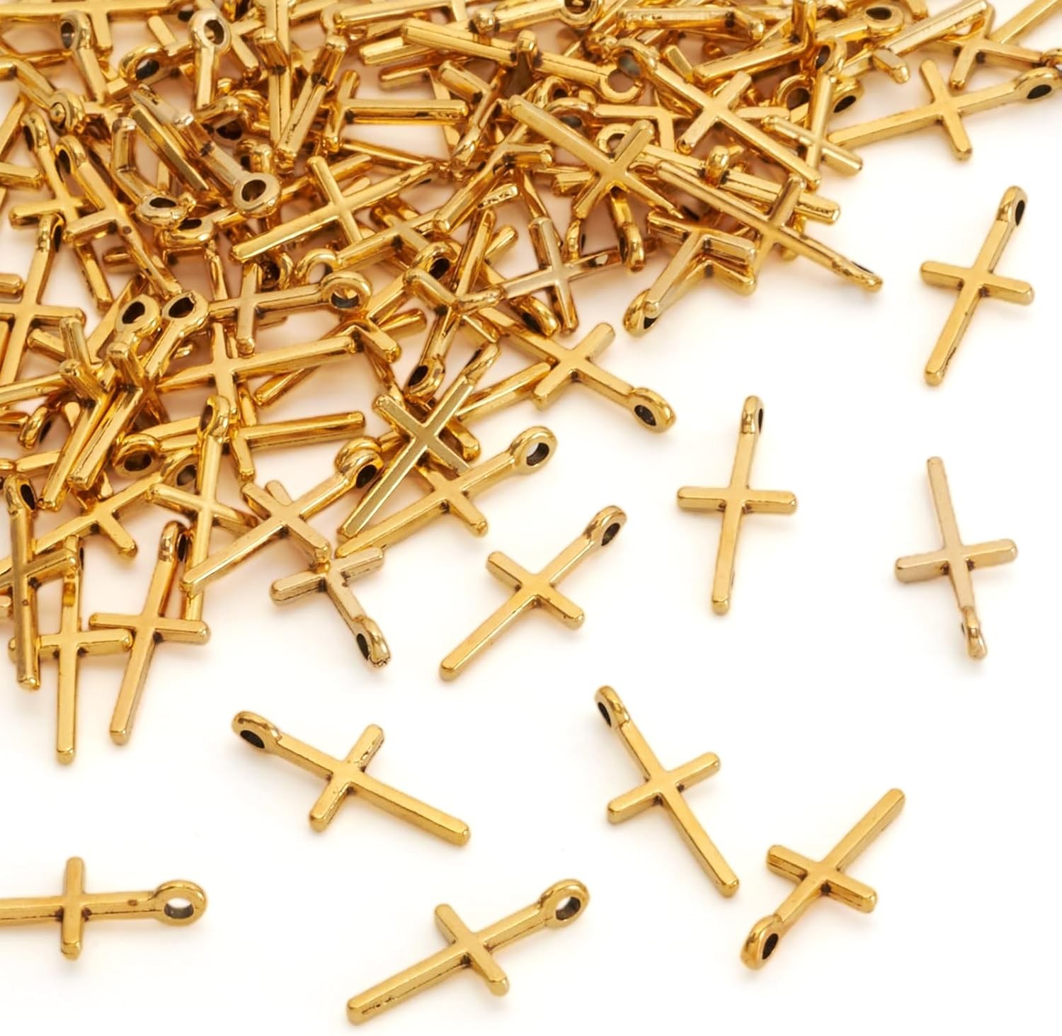 Beadthoven 100pcs Antique Golden Alloy Cross Pendants Gold
