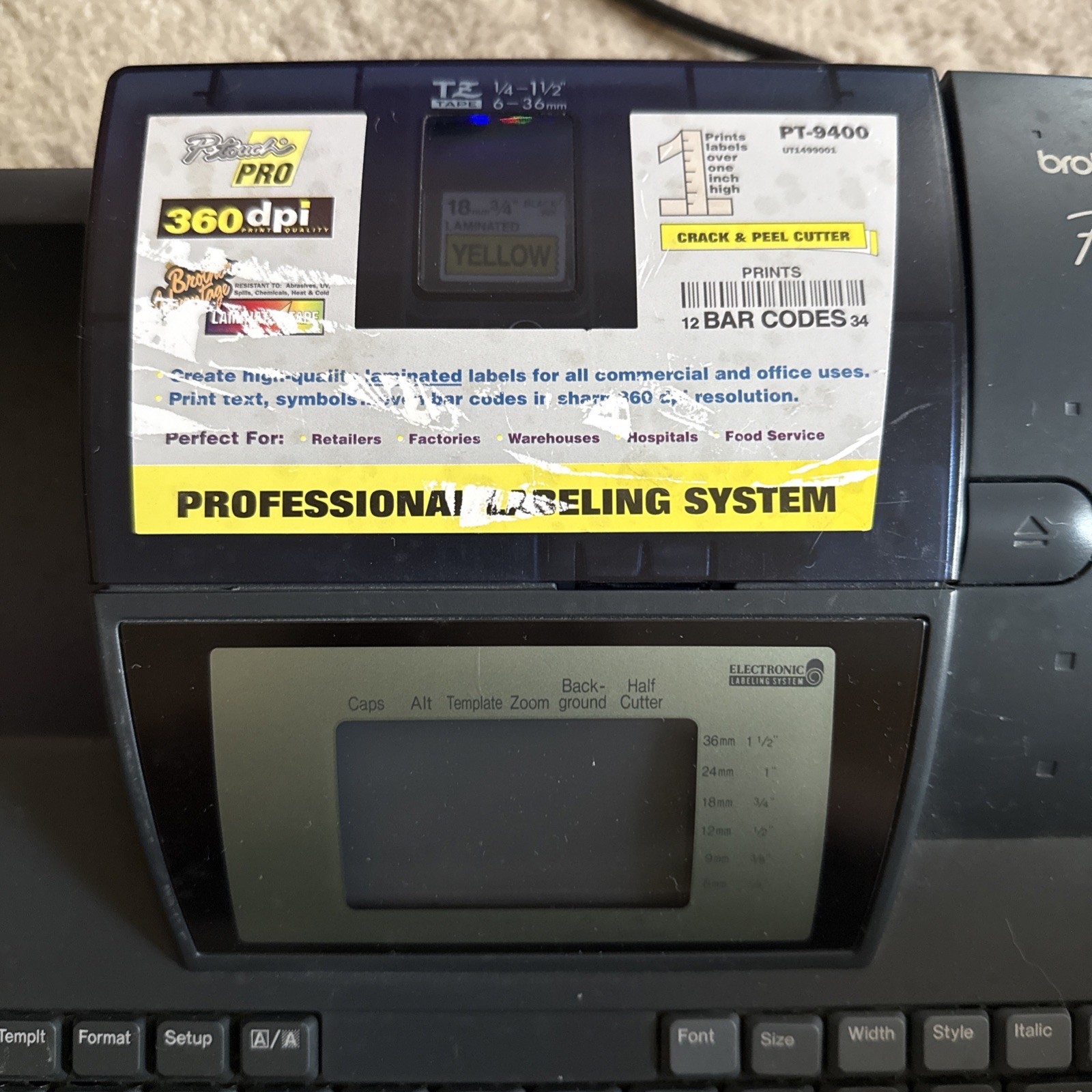 RARE Brother P-Touch PRO PT-9400 Commercial FULL-SIZE KEYBOARD! No Power Cord