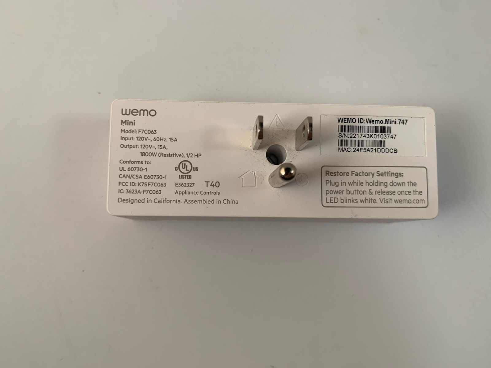 WeMo WiFi Enabled Mini Smart Plug - White (F7C063)